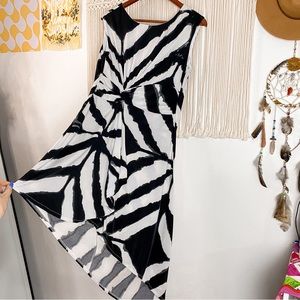 K. Jordan Asymmetrical Black White Sleeveless Midi Dress Size 10 Medium